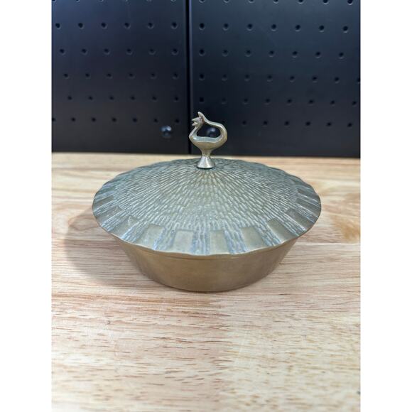 Vintage Korean Brass Trinket Box with a Tree Bark Brutalist Textured Lid - Picture 1 of 4